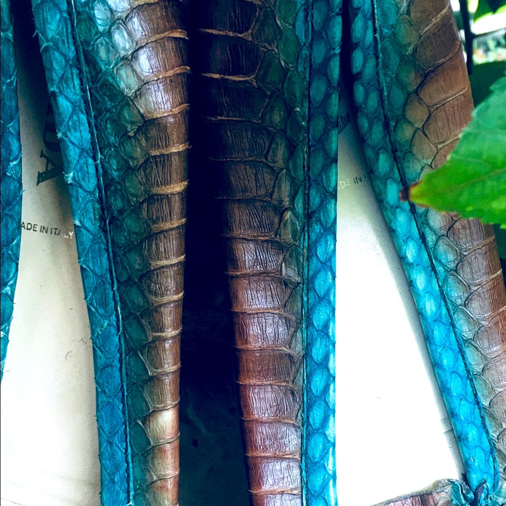 Brown and Turquoise OMBRÉ PRADA SNAKESKIN Loafers